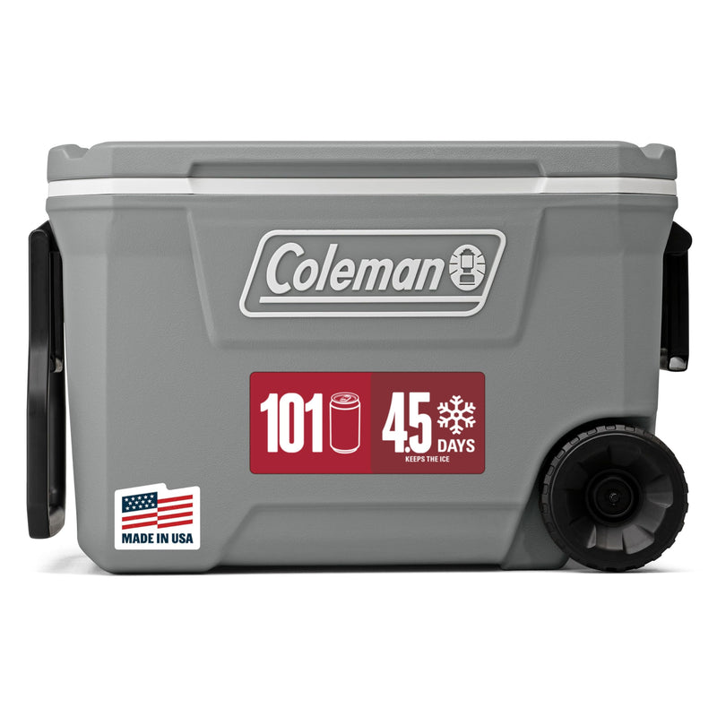 COLEMAN CLASSIC SERIES INSULATED ROLLING COOLER, 62-QUART - ROCK GREY - Like New