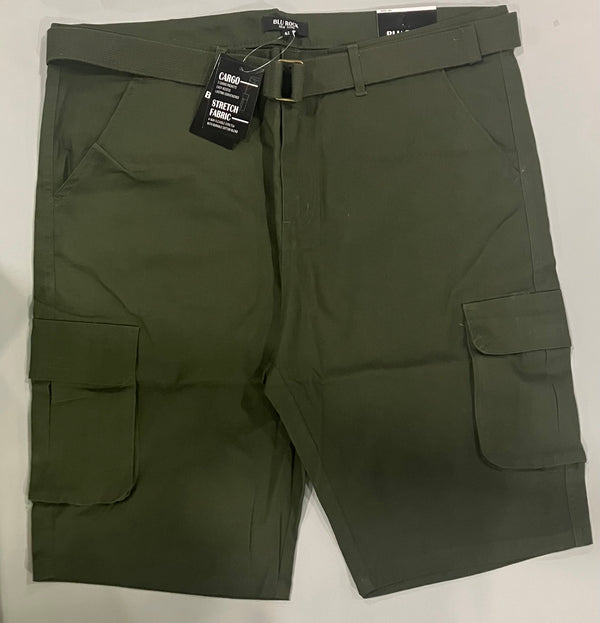 BLU ROCK MENS BELTED CARGO SHORTS - SIZE: MEN 42 - OLIVE - Like New