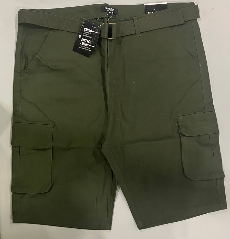 BLU ROCK MENS BELTED CARGO SHORTS - SIZE: MEN 42 - OLIVE - Like New