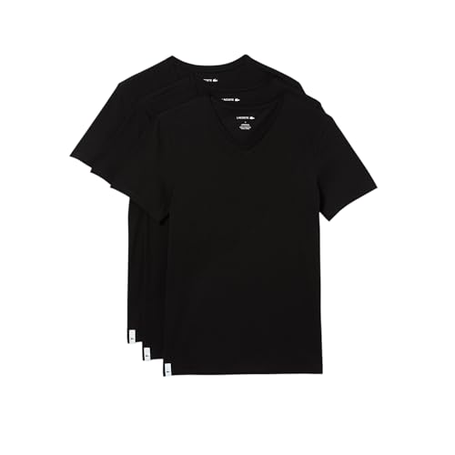LACOSTE MEN'S 100% COTTON SLIM FIT V-NECK UNDERSHIRT, 3-PACK - L - BLACK - Like New