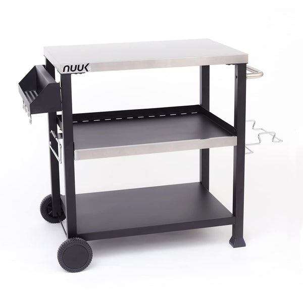 NUUK THREE SHELF MOVABLE OUTDOOR DINING CART TABLE 20" X 32" NSF - BLACK - Like New
