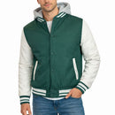 GALAXY FORMAKER MEN'S HOODED VARSITY JACKET - SIZE: MEN M - GREEN/WHITE - Brand New