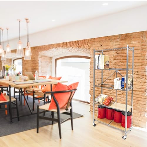 ORIGAMI RPR 5-TIER SLIM PANTRY RACKS FOLDABLE STEEL WHEELS RPR-05 - SILVER - Like New