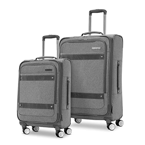 American Tourister Whim Softside Expandable Luggage with Spinners, Gray, 2PC SET Like New