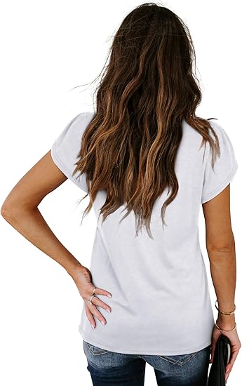 NANYUAYA WOMENS TOPS V NECK SUMMER PETAL SLEEVE CASUAL TSHIRT - SIZE: L - WHITE - Like New