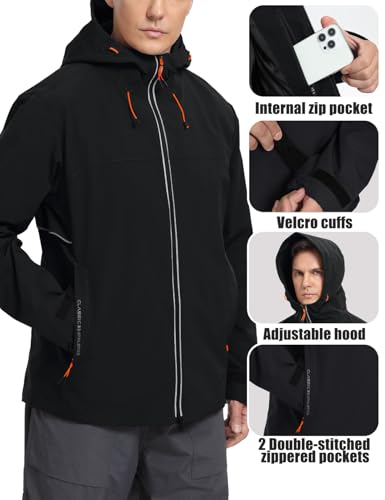 Bantrek Men's Rain Jacket Waterproof Windbreaker Hooded Softshell - Black - XL - Like New
