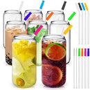 Drinking Glasses Glass Straw 8Pcs Set 16oz Clear Can Shaped Glass - Clear - Brand New