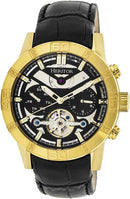 HERITOR Men's 'Hannibal Semi-Skeleton' Automatic Movement Leather Watch - Black - Like New