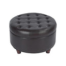 HomePop 25" Button Tufted Round Storage Ottoman - Brown Faux Leather - Brand New