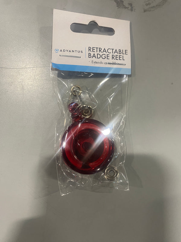 ADVANTUS TRANSLUCENT RETRACTABLE ID CARD REEL, 30" EXTENSION, RED, SINGLE - Like New