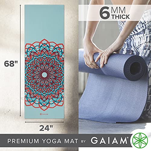 Gaiam Yoga Mat Premium 6mm Print Extra Thick Non Slip Exercise & Fitness - Like New
