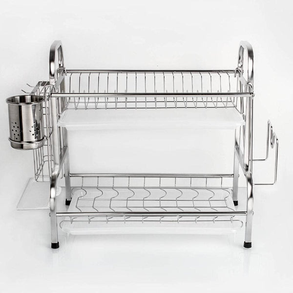 BLCNZLORY DISH DRYING RACK 2 TIER BOWL PLATE DISH DRAINER DRYING RACK - SILVER - Like New