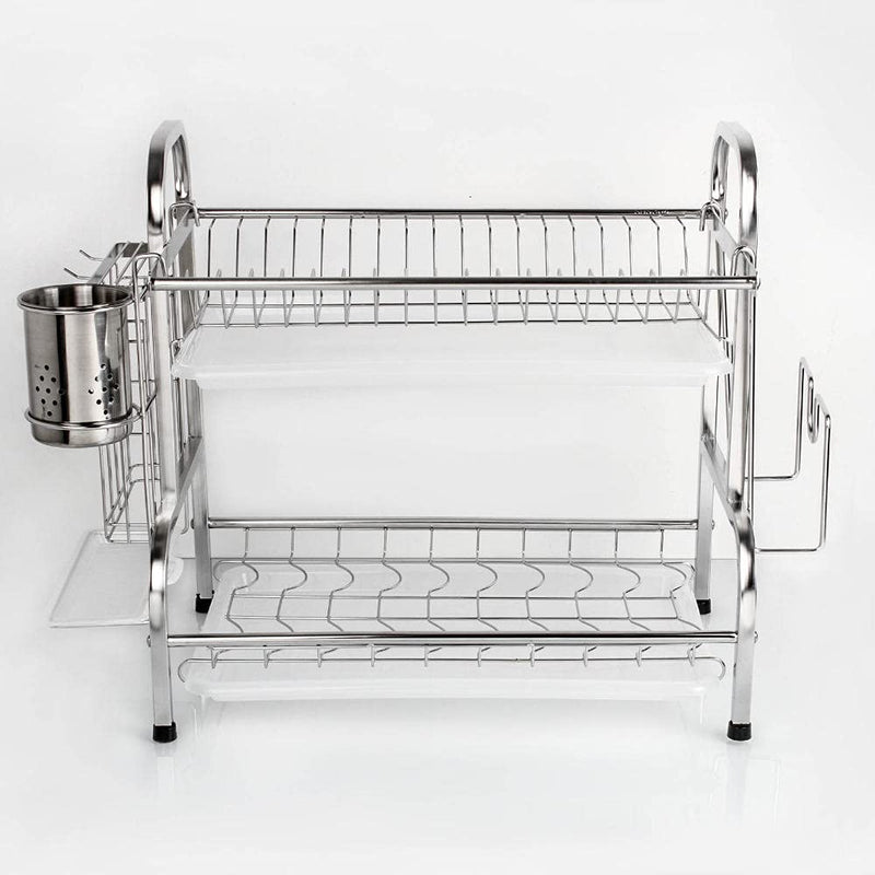 BLCNZLORY DISH DRYING RACK 2 TIER BOWL PLATE DISH DRAINER DRYING RACK - SILVER - Like New