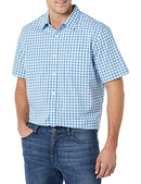 AMAZON Essentials Men's Short Sleeve Dress Shirt, LIGHT BLUE/WHITE/GRAY GINGHAM - Brand New