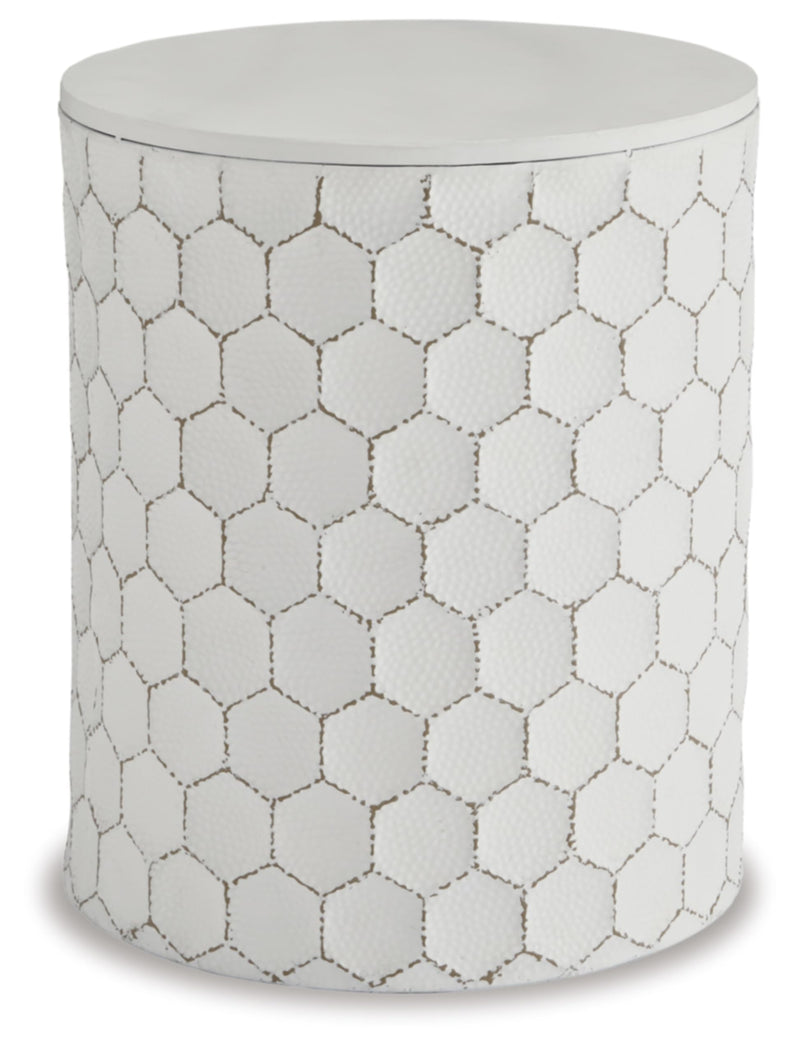 SIGNATURE DESIGN BY ASHLEY POLLY GEOMETRIC HONEYCOMB STOOL OR TABLE - WHITE - Like New