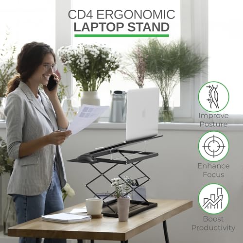 UNCAGED ERGONOMICS CD4 ADJUSTABLE STANDING DESK CONVERTER FOR LAPTOPS - BLACK - Like New