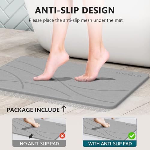 Wicolo Stone Bath Mat, Diatomaceous Earth Shower Mat Non Slip Instantly Water Like New