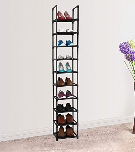 FIDUCIAL HOME 10 TIERS SHOE RACK SPACE SAVING VERTICAL SINGLE PAIRS - BLACK - Like New