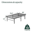 ZINUS RUMI 14" TWIN METAL BED FRAME, QUICK ASSEMBLY, ZU-FSSSB6ZC-14T - BLACK - Like New