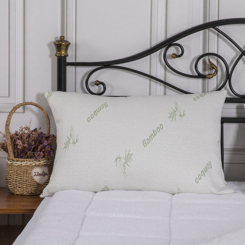 Bamboo Memory Foam Pillow with Removable Cover - White/Green Accents - King Like New