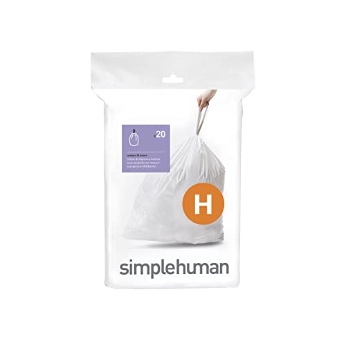 SIMPLEHUMAN CODE H CUSTOM FIT DRAWSTRING TRASH BAGS, 20 COUNT - WHITE - Brand New