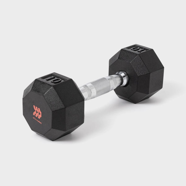 ALL IN MOTION HEX DUMBBELL 10LBS - RUBBER FILL CHROME MATERIAL, - Scratch & Dent