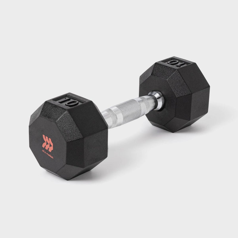ALL IN MOTION HEX DUMBBELL 10LBS - RUBBER FILL CHROME MATERIAL, - Scratch & Dent