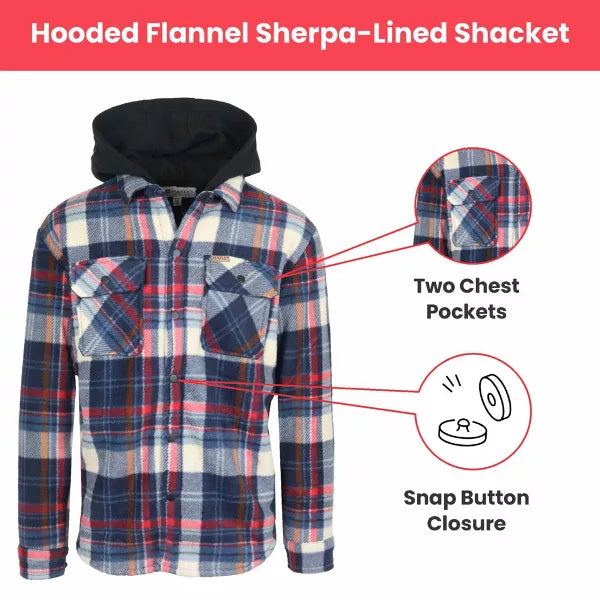 MATIX MEN'S HOODED FLANNEL FAUX SHERLING LINED SHACKET SIZE: MEN L - WHITE/NAVY - Brand New