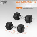FITVIDS RUBBER ENCASED HEX DUMBBELL HAND WEIGHTS ANTI-SLIP CAST IRON - BLACK - Like New