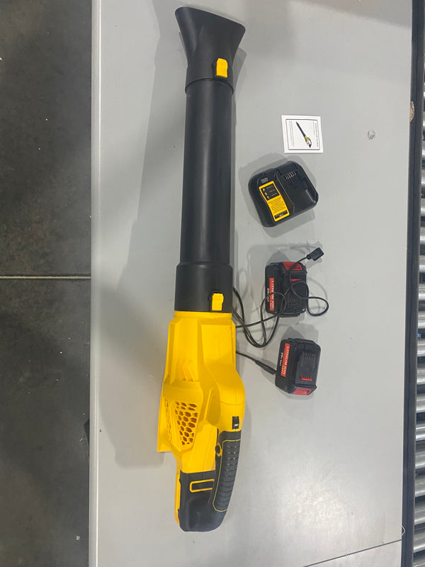 GENERIC CORDLESS LEAF BLOWER WITH CHARGER AND 2 BATTERIES - YELLOW/BLACK - Like New