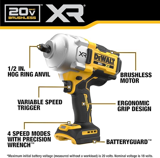 20V MAX XR Brushless 1/2 In High Torque Impact Wrench Tool Only DCF961B - Yellow Like New