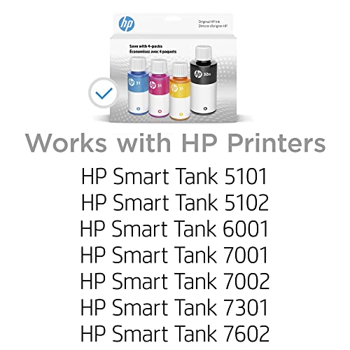 HP 31 CMY/32XL BLK INK BOTTLED INK CRTG 4-PK BLACK CYAN MAGENTA YELLOW New