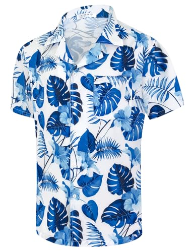 Ainiko Men's Short Sleeve Hawaiian Shirt - BLUE FLOWER - Size S - Like New