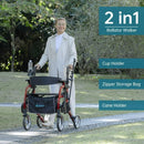 ELENKER 2 IN 1 ROLLATOR WALKER & TRANSPORT CHAIR FOR SENIORS - RED - Like New