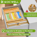 KOCWELL BAMBOO BAG STORAGE ORGANIZER - 2 WRAP DISPENSER WITH CUTTER & 4 SLOTS - Like New