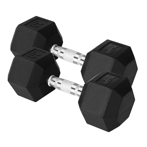 YES4ALL CHROME GRIP ENCASED HEX DUMBBELLS 30LBS PAIR - BLACK - Like New