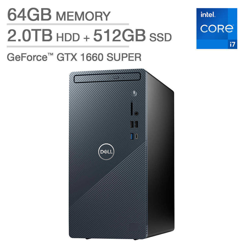 Dell Inspiron Desktop 3910 I7-12700 64 512GB + 2TB 1660 SUPER I3910-7068BLU-PUS - Like New