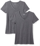 AMAZON ESSENTIALS WOMEN'S V-NECK T-SHIRT PACK OF 2 SIZE : M - CHARCOAL HEATHER - Like New