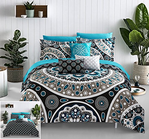 CHIC HOME BLACK REVERSIBLE BED IN A BAG COMFORTER SET MORNINGTON - BOHO PAISLEY - Like New