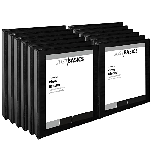 JUST BASICS ROUND-RING VIEW RINGS 61% RECYCLED PACK OF 12 BINDERS - BLACK - Like New