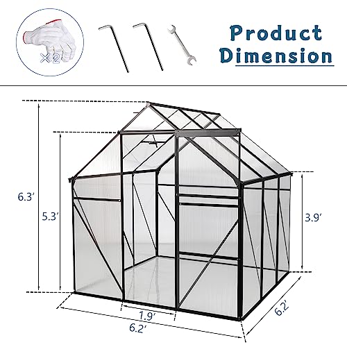 6x6 FT Polycarbonate Greenhouse with Raised Base with Sliding Doors - BLACK - Like New