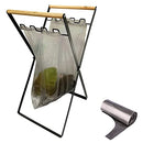 HXYKYY Trash Rack, Portable Iron Rubber Wood Bag Holder 18.9"x9.8"x12.5" - Black - Brand New