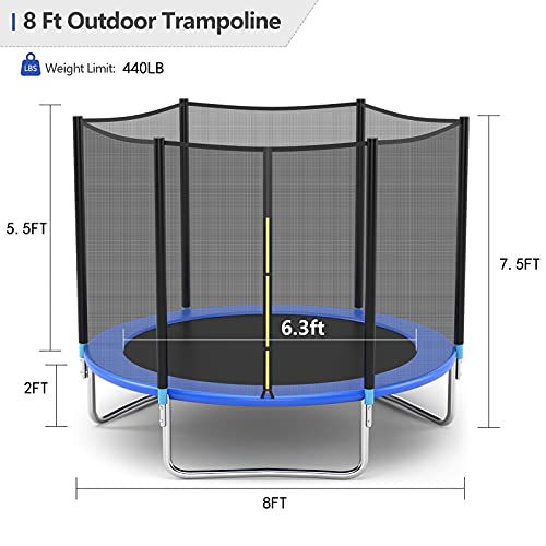 TIKTUN PRO TRAMPOLINE SAFETY ENCLOSURE 8FT HEAVY DUTY JUMPING MAT - BLACK/BLUE - Like New