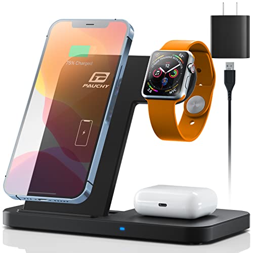 PAUCHY 3 In 1 Fast Wireless Charging Station Qi Wireless Charger W315 - BLACK Like New