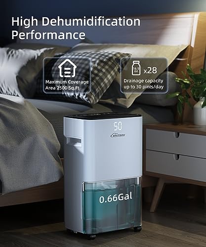 BRITSOU 34 PINT DEHUMIDIFIER FOR BASEMENT WITH DRAIN PD11CS - WHITE/BLACK - Like New