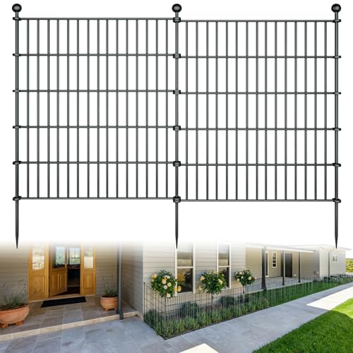 RICHMEN 10 PANELS GARDEN FENCE DOG, 32IN H X 23.6FT L FENCING - BLACK - Like New