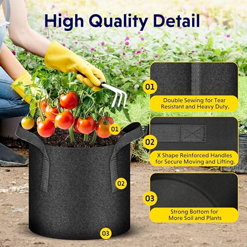 IPOWER 5 PACK 10 GALLON GROW BAGS GARDEN PLANTS NONWOVEN FABRIC POTS - BLACK - Brand New