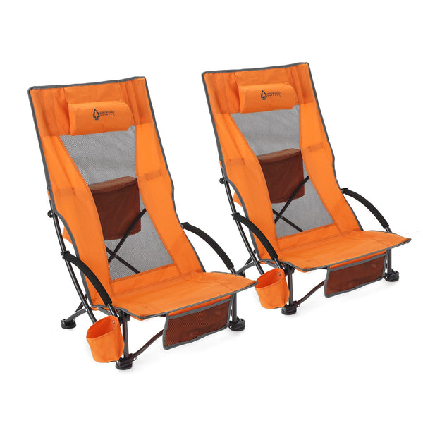 ARROWHEAD OUTDOOR 2-PACK LOW SEATING FOLDING BEACH CHAIR - ORANGE - Like New