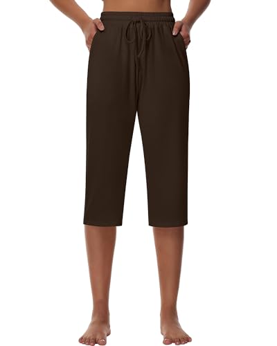 HUUKEAY WOMEN CAPRI SWEATPANTS COZY LOUNGE DRAWSTRING 3PACK BLACK GRAY BROWN L - Brand New