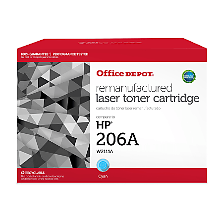 OFFICE DEPOT REMANUFACTURED CYAN TONER CARTRIDGE REPLACEMENT FOR HP 206A, W2111A - Like New